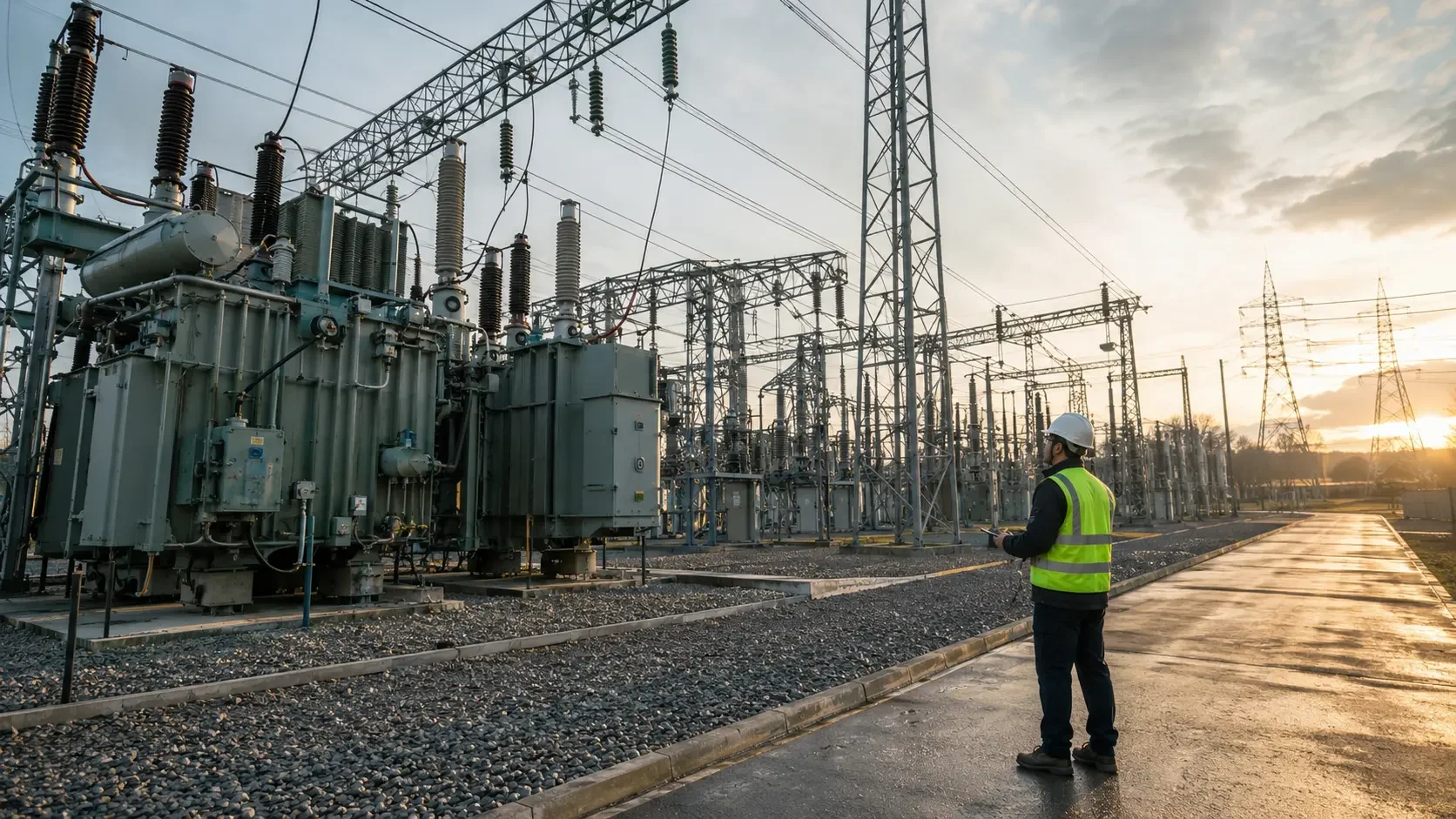 Electric substation at sunrise